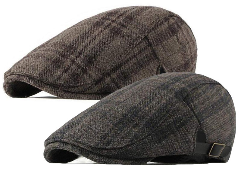 Qunson 2 Pack Mens Tweed Wool Blend Flat Cap Ivy Gatsby Newsboy Hat - Image 1